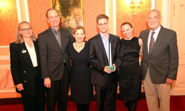 Sarah Harrison, Edward Snowden and others at a ceremony in Russia