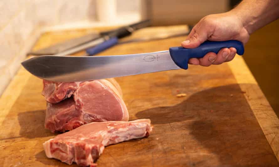 A piece of meat on a butchers block