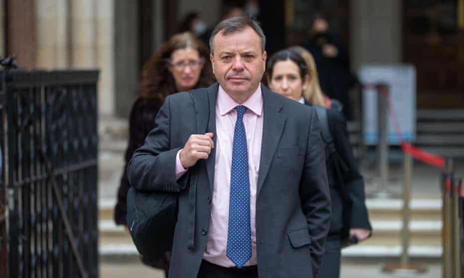 Arron Banks at the Royal Courts of Justice on the last day of the libel trial against Carole Cadwalladr, 21 January 2022.