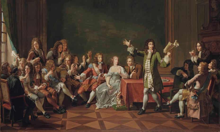 Gift for improvisation … painting of Molière reading from Tartuffe at the home of Ninon de L'Enclos.