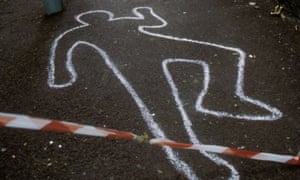 Police chalk outline of murder victim