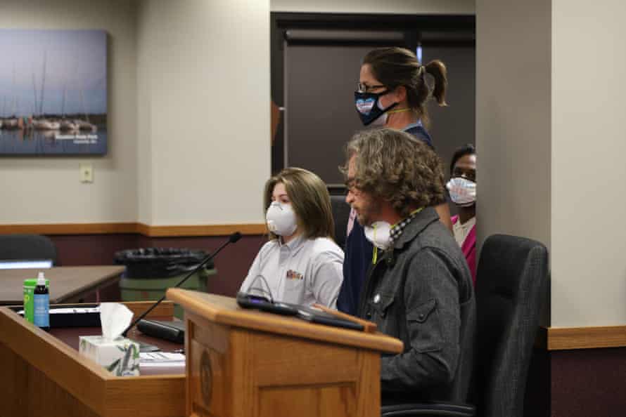 James Thurow and Danielle Meert with Miles, 14, testifying during a hearing in the Missouri house of representatives.