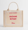 Beige Dior tote bag with Madame Bovary written on it in red