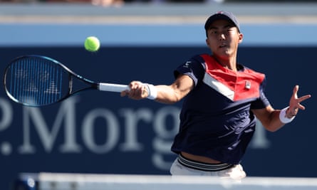 Wildcard wonderboy Rinky Hijikata in action during his round three win at Flushing Meadows.