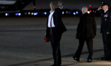 Donald Trump departs Air Force One after holding a campaign rally in Tulsa.