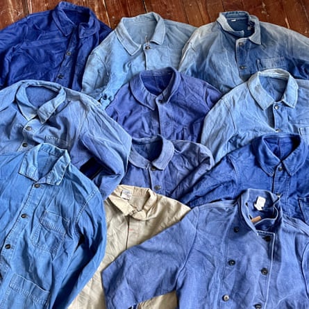 French workwear shirts, different shades of blue.