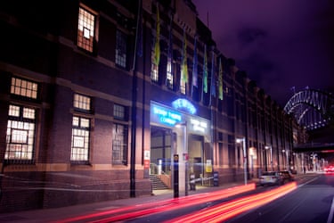 The Hickson Road entrance to The Wharf at night