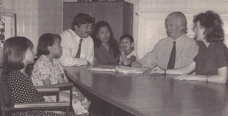 Carmichael meeting a family who had been tortured in Saudi Arabia, 1996.