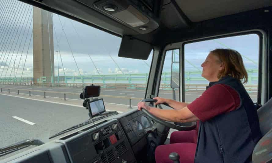 Sharon Downes, 41, a saddle-fitter from Pontypridd, drives her horse box across the Prince of Wales Bridge.