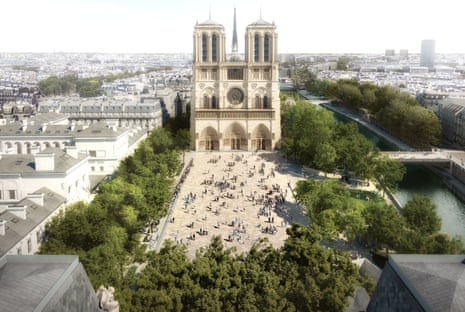 The square in front of Notre Dame Cathedral will be surrounded by trees, giving shade to people queueing to visit in summer.