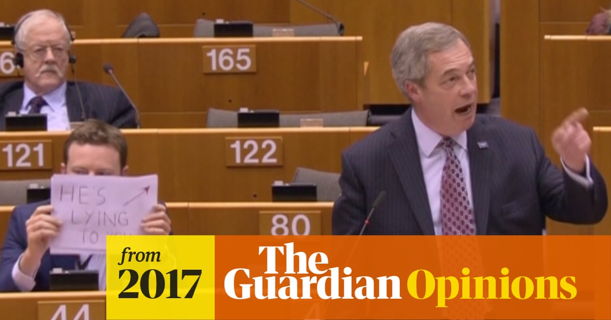 ‘He’s lying to you’: why I held that sign up behind Nigel Farage