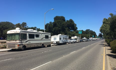RVs along El Camino Real in Palo Alto.