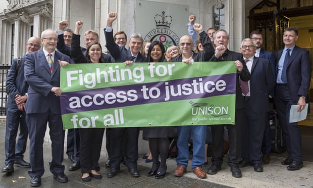 Unison members celebrate victory outside the supreme court.