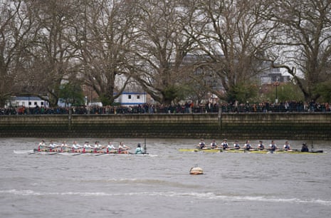 Cambridge (left) and Oxford in action during the women's race.