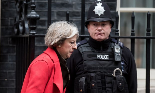 Theresa May outside 10 Downing Street, London.