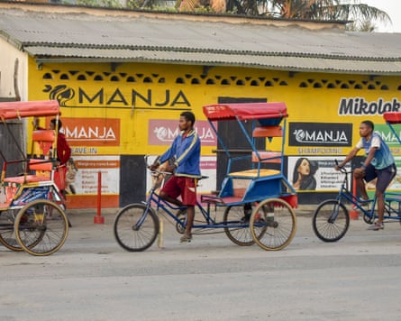 Pousse-pousses (rickshaws made from painted wood) in Toliara.