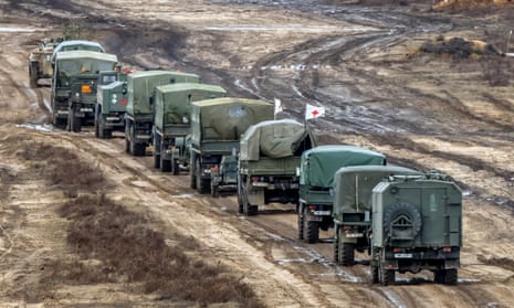 Military vehicles take part in drills held by Belarusian and Russian troops at a training ground near Brest earlier this month.