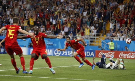 Belgium’s Nacer Chadl celebrates after slotting home.
