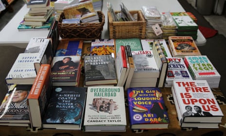 A table at Marcus Books in Oakland, California, features books written by black authors. 