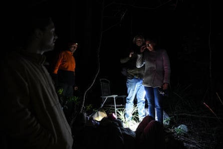Sophie Scamps and son Claude with Save Bulga Forest campaigners during night spotting