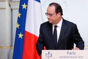 The French president, François Hollande, after making a statement about Britain’s referendum result