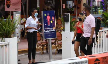 A restaurant on Ocean Drive in Miami earlier this week. DeSantis has so far declined to issue a statewide mask order.