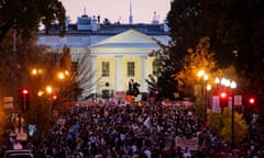 Supporters of Joe Biden gathering near the White House to celebrate after he was declared winner of the 2020 presidential election on 7 November.
