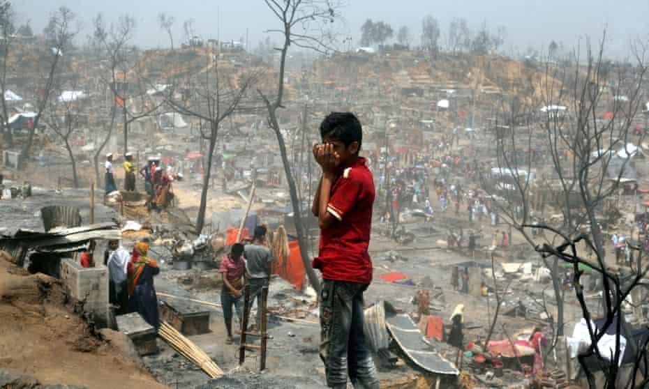 The aftermath of a fire at a Rohingya refugee camp in Cox’s Bazar, Bangladesh, March 2021