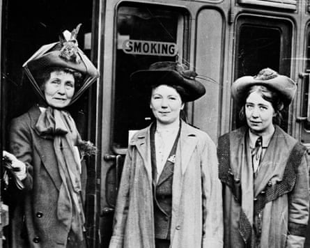 Emmeline, Christabel and Sylvia Pankhurst at Waterloo station in 1911.