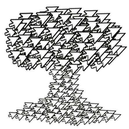A mushroom cloud explosion formed by computer cursor arrows #4D5D46