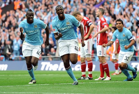 Yaya Touré scores the only goal of the as Manchester City beat Stoke City in the FA Cup final in 2011.