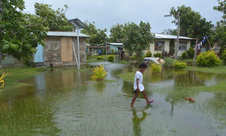Flooded land in a village in Fiji, 2016.
