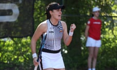 Kimberly Birrell celebrates winning a point during a match