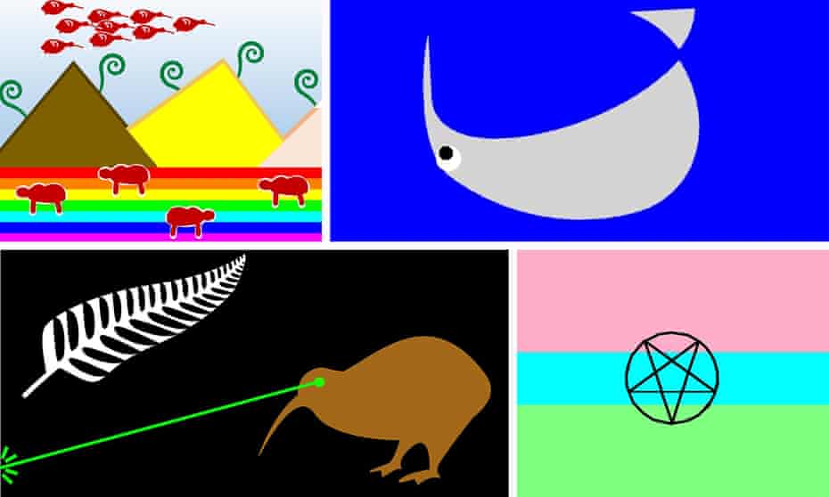 A composite of four potential new national flags for New Zealand