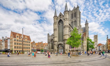 St Nicholas’ church and Korenmarkt (Central Square) of Ghent, Belgium