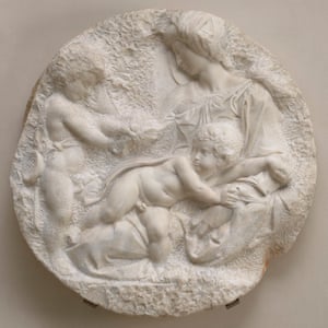 The Virgin and Child With the Infant St John the Baptist (the Taddei Tondo), c1504-5 by Michelangelo.