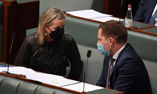 Sussan Ley and Alex Hawke during question time last month