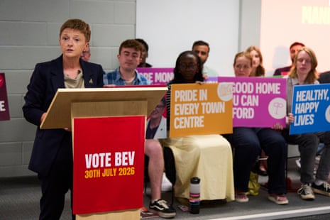 Bev Craig launching her manifesto at University Academy in Old Trafford, Manchester.