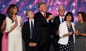 Charlotte Pence with her parents and the Trump family at the Republican National Convention on 21 July 2016 in Cleveland, Ohio.