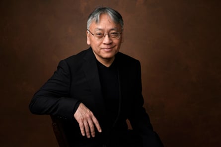 Kazuo Ishiguro portrait shot on dark background