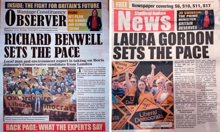 Liberal Democrat campaign leaflets designed to look like local newspapers.