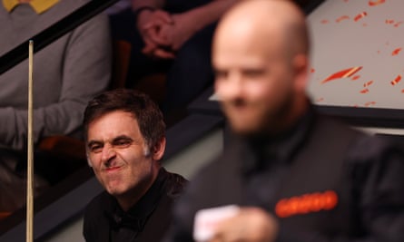 Ronnie O’Sullivan reacts during his match against Luca Brecel.