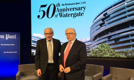 Bob Woodward and Carl Bernstein mark the 50th anniversary of the Watergate burglary, at the Washington Post office in June.