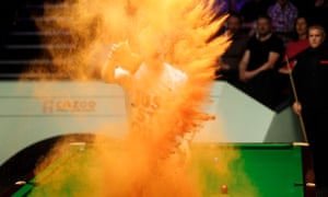 Protester powder-bombs snooker table