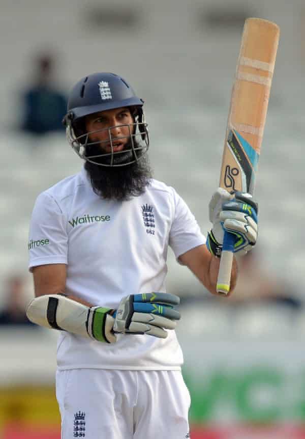 Moeen Ali after reaching his century at Headingley against Sri Lanka in 2014.