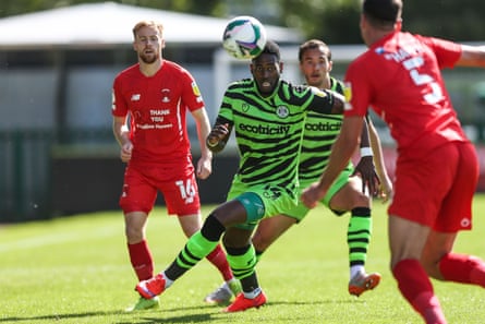 Forest Green Rovers’ Jamille Matt (centre) chases the ball during the Carabao Cup match against Leyton Orient.