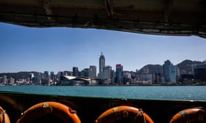 A general view shows the city skyline from a star ferry in Hong Kong.