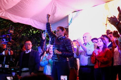 Ecuadorian presidential candidate Luisa González addresses supporters during the election, in Quito on 13 April 2025.