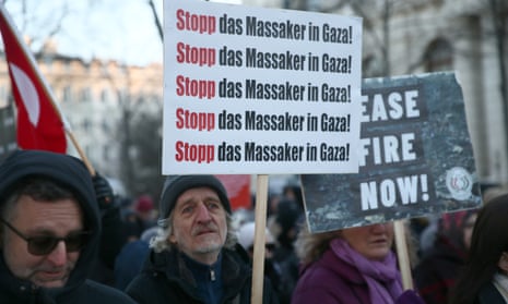 People gather to show solidarity with Palestinians and protest against Israeli attacks on Gaza in Vienna, Austria.