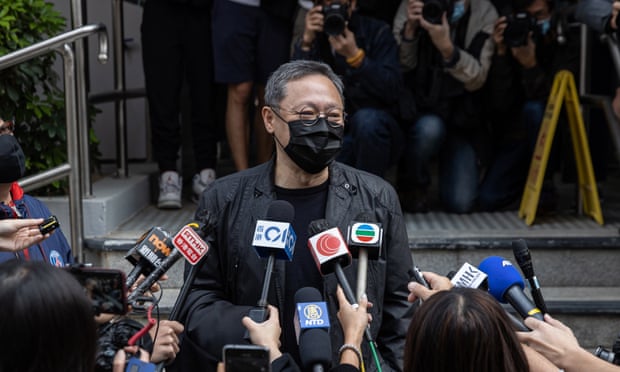 Benny Tai, a Hong Kong legal scholar, speaks to the press before being charged with subversion.